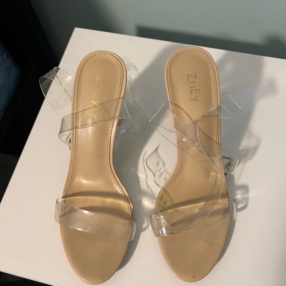 Clear Strap Nude Heeled Slides
